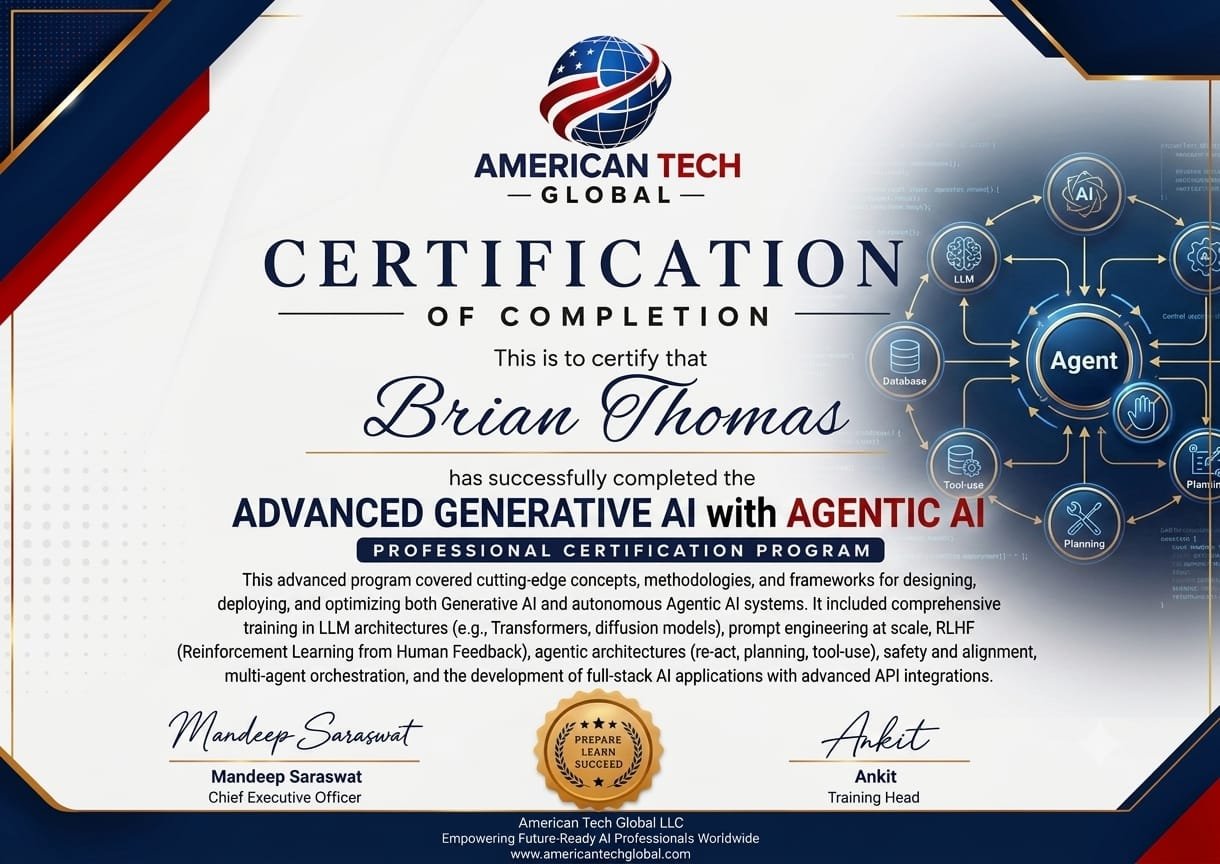 American Tech Global LLC Certificate of Completion for Advanced Generative & Agentic AI